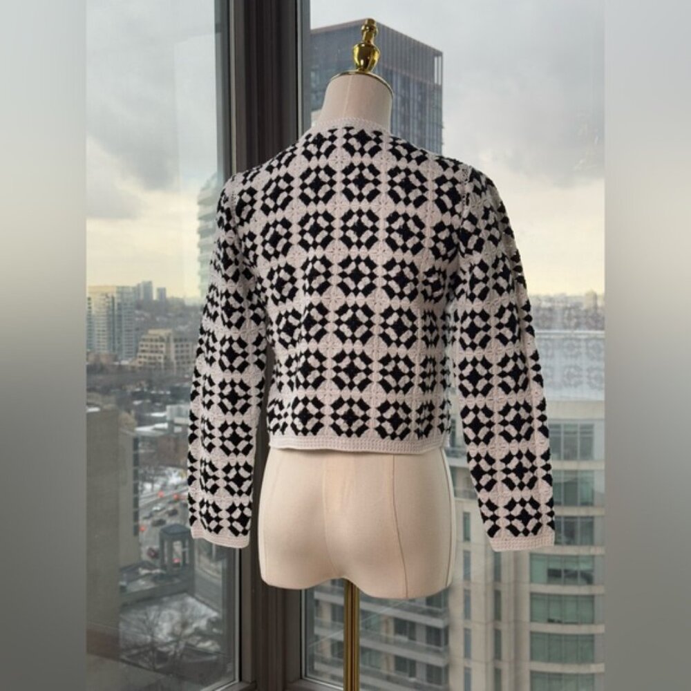 🆕 FARM Rio 🧿 NWT Patch Crochet Black & White Monochrome Button Up Jacket, Sz M - Picture 7 of 15